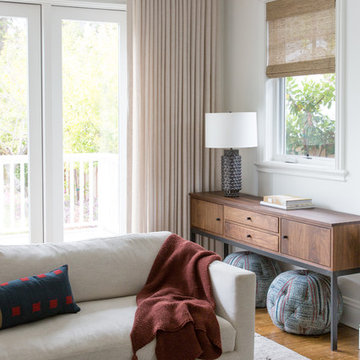 Bright Family Room with Layered Textiles and French Doors