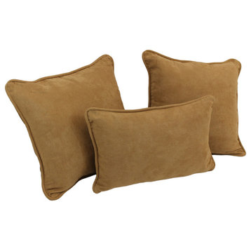 Double-Corded Solid Microsuede Throw Pillows With Inserts, Set of 3, Camel