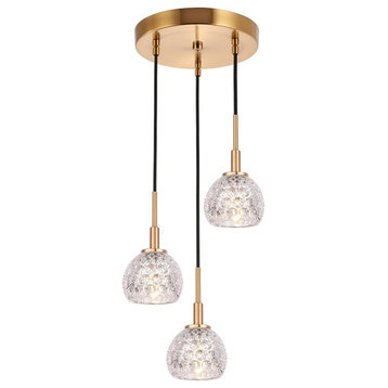 Woodbridge Lighting Elise 3-Light Mercury Crystal Ball Glass Pendant in Brass