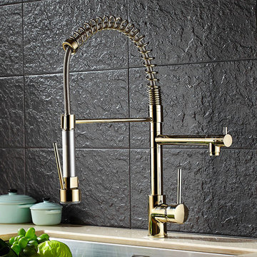$129.99, Brewst Luxury Single Hole Pull Out Spring Sprayer Dual Spout Kitchen Fa