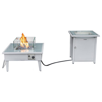 LeisureMod Walbrooke Square Fire Pit Table and Tank Holder, White