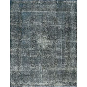 Unique Floral Blue-Green Overdyed 10'x12' Hand Knotted Wool Area Rug H8863