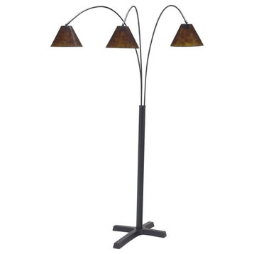 Modern Floor Lamp, Metal Base With Adjustable Necks & Mica Shade, 3 Lights