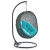Hide Outdoor Wicker Rattan Swing Chair With Stand, Gray Turquoise
