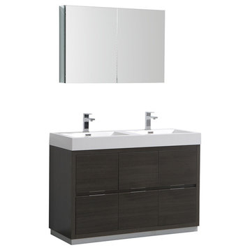 48" Gray Oak Free Standing Double Sink Modern Bathroom Vanity, Medicine Cabinet