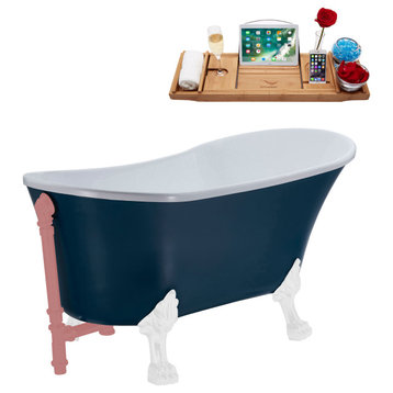 55" Streamline N356WH-PNK Clawfoot Tub and Tray With External Drain