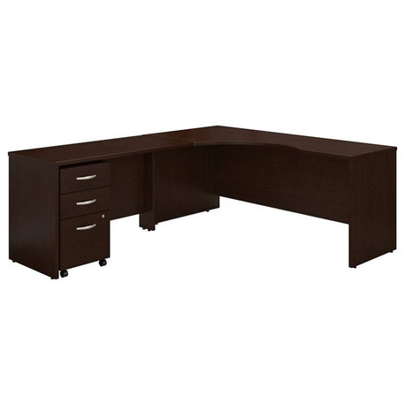 Series C 72"W Left Hand Corner Desk with Return and Mobile Cabinet Mocha Cherry