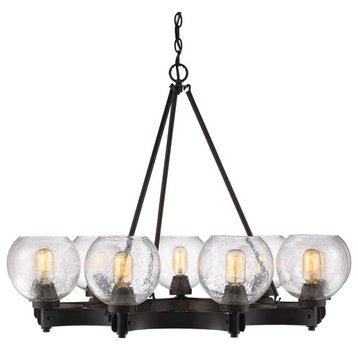 Galveston 9 Light Chandelier in Rubbed Bronze with Seeded Glass