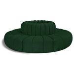 Meridian Furniture - Arc Upholstered Outward Curved Modular Sectional, Green, 8-Piece: Reverse Corner (8), Boucle Fabric - Give your living room or den the perfect blend of style and versatility with this Arc boucle fabric curved modular Sectional. Part of the Arc modular furniture collection, this Sectional comes upholstered in rich green boucle fabric and features deep channel tufting that adds a touch of luxury while enhancing comfort and support. A seamless combination of form and function, this chair can be used with other Arc pieces to create a myriad of configurations in your well-curated room.