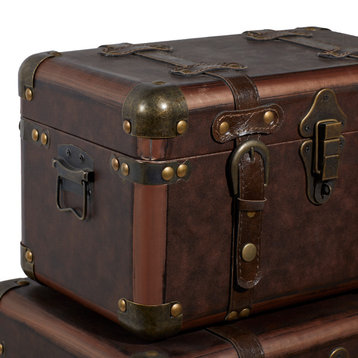 Traditional Brown Leather Trunk Set 56821