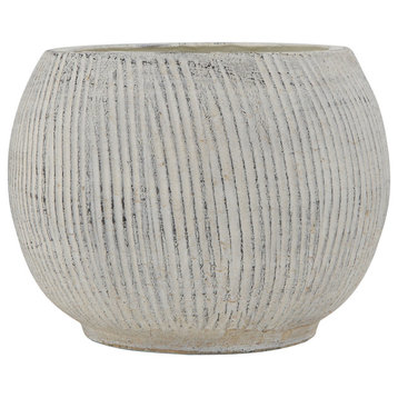 Distressed Cream Terracotta Planter With Fluted Texture