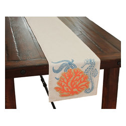 Xia Home Fashions - Applique Sea life / Coral Coastal Table Runner, 13.5"x72" - Table Runners