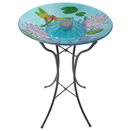 Solar Bird Bath Outdoor Garden Fusion Glass