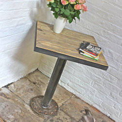 Artus Reclaimed Pedistal Bistro Table with Dark Steel Angle Iron Frame - Dining Tables