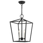 Livex Lighting - Devone 3 Light Black Lantern - The Devone collection hints at a casual vibe. This three light square frame lantern is shown in a black finish with brushed nickel finish accents. It will be a great feature in your modern loft or cabin as well as any transitional style interior.