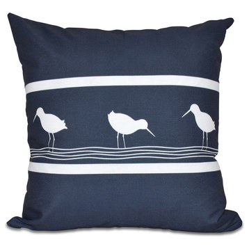 Birdwalk, Animal Print Outdoor Pillow, Navy Blue, 20"x20"