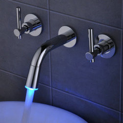 Contemporary Color Changing LED Waterfall Widespread Bathroom Sink Faucet T0462F - Bathroom Sink Faucets