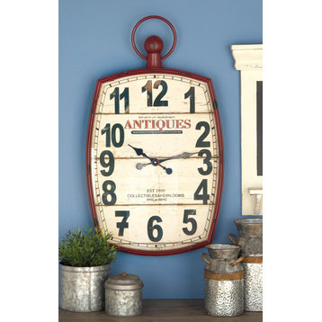 Red Vintage Metal Wall Clock, 33 x 19