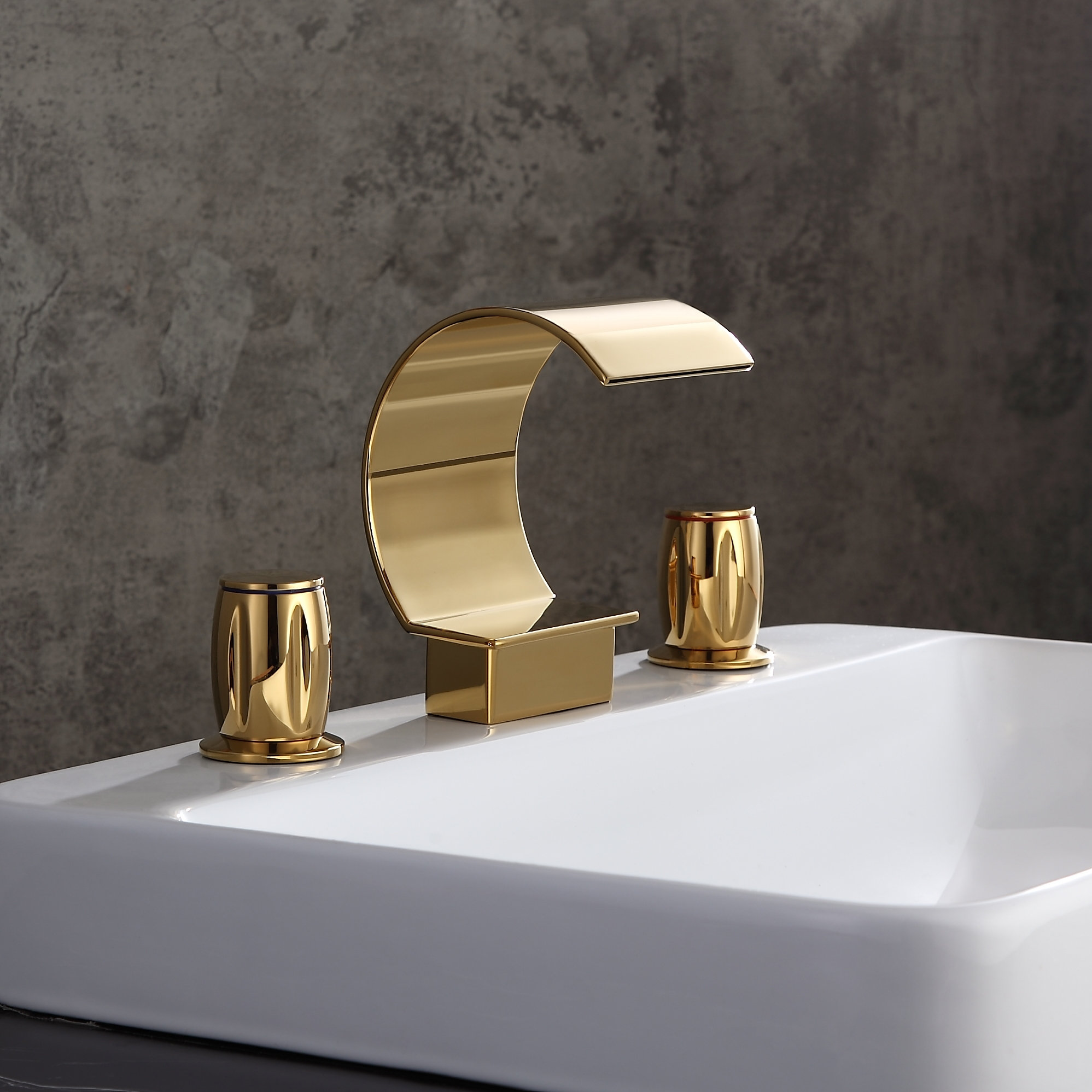 Mooni Modern Waterfall Widespread 2-Handle Bathroom Sink Faucet in Gold ...