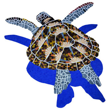 Loggerhead Turtle Glass Swimming Pool Mosaic, 36"x38" With Shadow