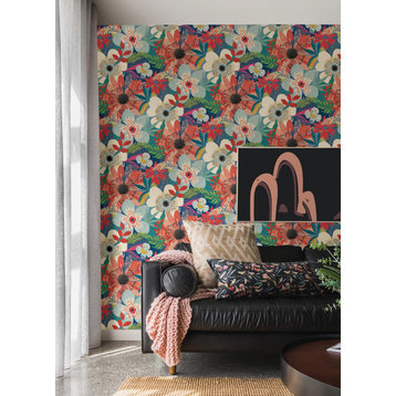 Janis Indigo Floral Riot Wallpaper, Swatch