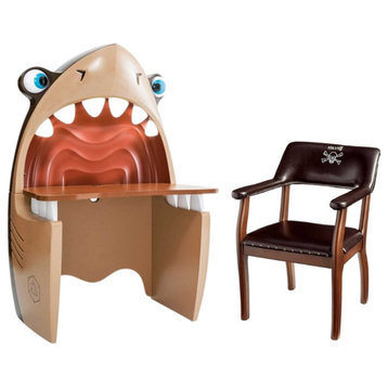 Home Square 2 Piece Set 3D Shark Desk and Pirate Faux Leather Upholstered Chair