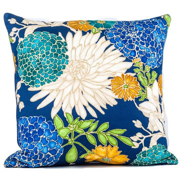 Tropical floral pillow cover, blue pillow cover, designer pillow cover , 26x26