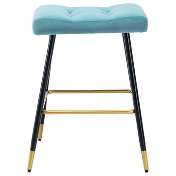 Backless Vintage Barstools Industrial Upholstered Dining Chairs, Blue