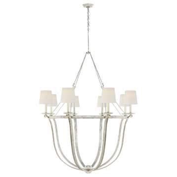Lancaster Chandelier in Old White with Linen Shades