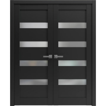 French Double Doors 48 x 96, Quadro 4113 Matte Black Frosted Glass