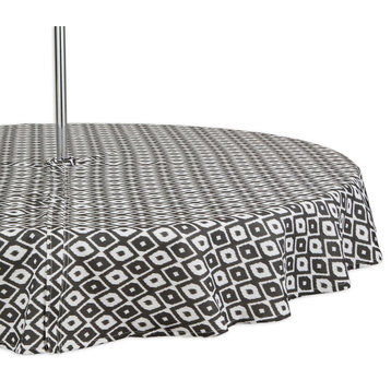 Black Ikat Outdoor Tablecloth With Zipper 60X120