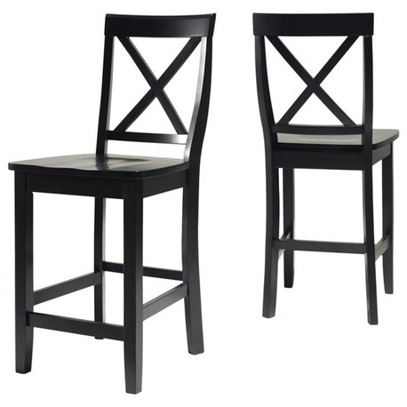 X-Back Barstool, 24" Seat Height, Set of 2, Black