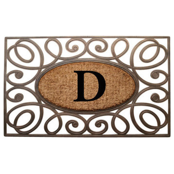 A1HC Rubber & Coir Elegant Circles Princess Doormat, Monogrammed, D