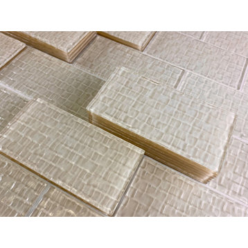 Metro Cubes 3 in x 6 in Textured Glass Subway Tile in Glossy Cream
