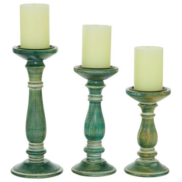 Farmhouse Green Wood Candle Holder 24831