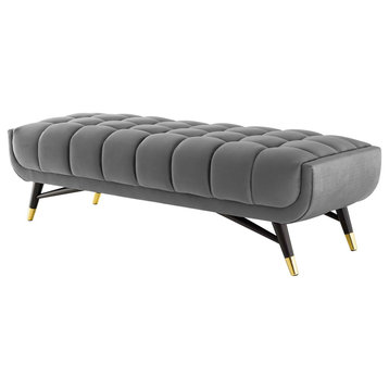 Accent Chair Bench, Velvet, Gray, Modern, Living Lounge Hotel Hospitality