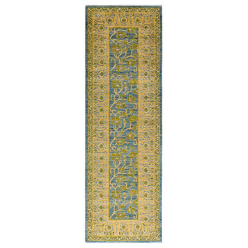Eclectic, One-of-a-Kind Hand-Knotted Area Rug Blue, 3' 3" x 9' 10"