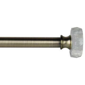 3/4" Diameter Cut Crystal Disc Drapery Rod, Antique Brass, 84"-120"