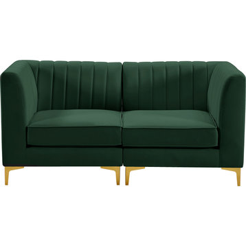Alina Velvet Upholstered 2-Piece Modular Sectional, Green