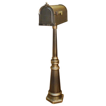 Berkshire Curbside Mailbox with Tacoma Mailbox Post Unit, Hand Rubbed Bronze