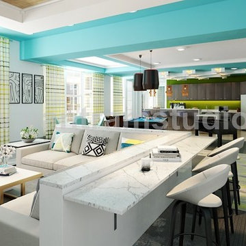 Clubhouse sitting area with kitchen interior design firms by Architectural Desig