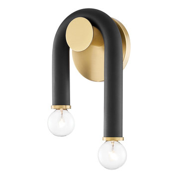 Whit 2-Light Wall Sconce, Aged Brass/Black