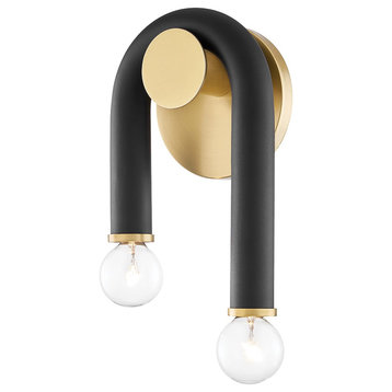 Whit 2-Light Wall Sconce, Aged Brass/Black