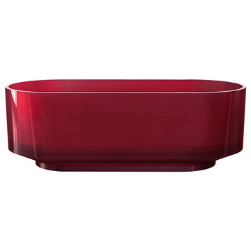 67" Solid Surface Freestanding Soaking Bathtub, Clear Cherry Red