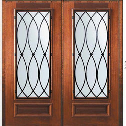Pre-hung Double Door 80 Mahogany La Salle 3/4 Lite Wrought Iron - Front Doors