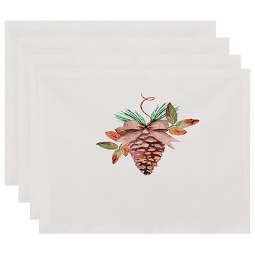 Natural Oranment 18"x14" Off White Holiday Print Placemat, Set of 4