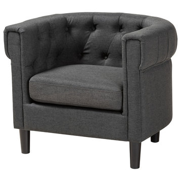 Hannah Traditional Upholstered Chesterfield Chair, Charcoal