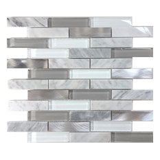 White Carrara Stone Metal Gray Mosaic Tile Backsplash, 12"x13.75", Set of 5