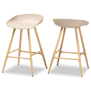 Bowery Hill 23.82'' Contemporary Metal/Plastic Counter Stool in Beige (Set of 2)