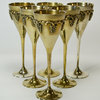 Consigned 6 Wine or Champaign Gold Colour Stem Glasses, Vintage English, 1960s